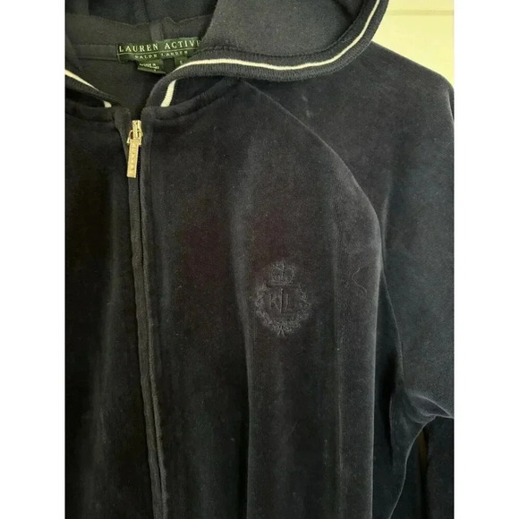 RALPH LAUREN Womens Full Zip Hoodie Track Jacket Dark Blue Velour Crest Small - Picture 4 of 7